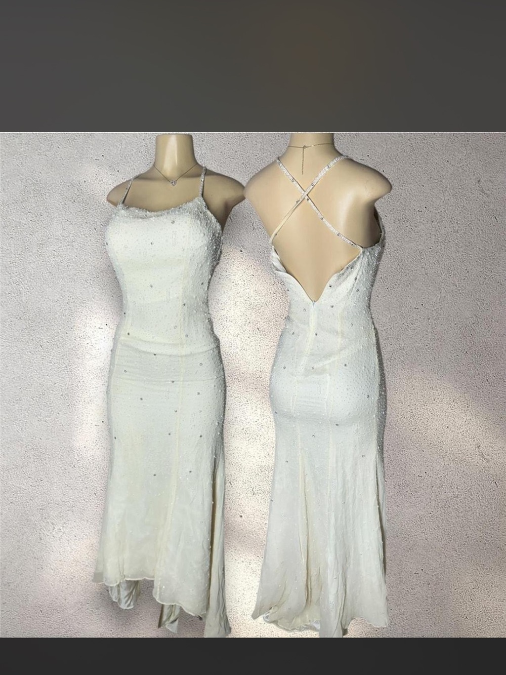 vintage 100% silk white beaded maxi dress